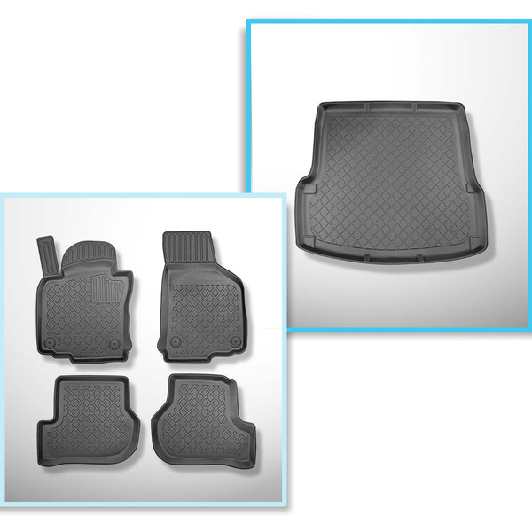 Kit tapis de coffre et tapis de voiture TPE pour: Skoda Octavia II 1Z Liftback (03.2004-01.2013)