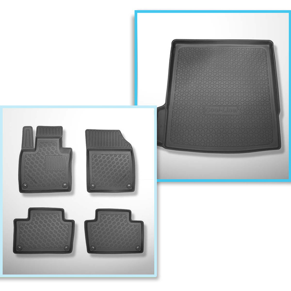 Kit tapis de coffre et tapis de voiture TPE PREMIUM pour: Volvo XC90 II SUV (05.2015-....) - 5/7 places (3e rangée abaissée); aussi pour hybrides