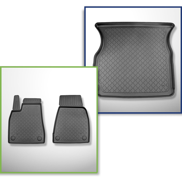 Kit tapis de coffre et tapis de voiture TPE pour: Tesla Model X SUV (10.2016-12.2020) - 6/7 places;solo anteriori;coffre supérieur;pour l'espace derriere 2e rangée de sieges (3e rangée abaissée)