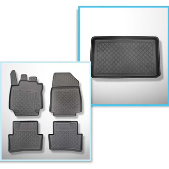 Kit tapis de coffre et tapis de voiture TPE pour: Renault Captur I SUV (04.2013-12.2019) - sur le coffre inférieur et supérieur