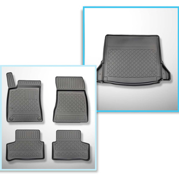 Kit tapis de coffre et tapis de voiture TPE pour: Mercedes-Benz Classe A W177 Berline (09.2018-....) - cavités amovibles dans les modèles avec filets latéraux; non pour version hybride