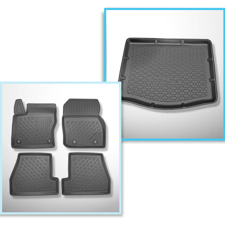 Kit tapis de coffre et tapis de voiture TPE PREMIUM pour: Ford Focus III Hayon (03.2011-08.2018) - avec roue de secours à usage temporaire ou kit de réparation