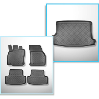 Kit tapis de coffre et tapis de voiture TPE pour: Volkswagen T-Roc SUV (12.2017-....) - coffre supérieur; plancher amovible en la position la plus haute