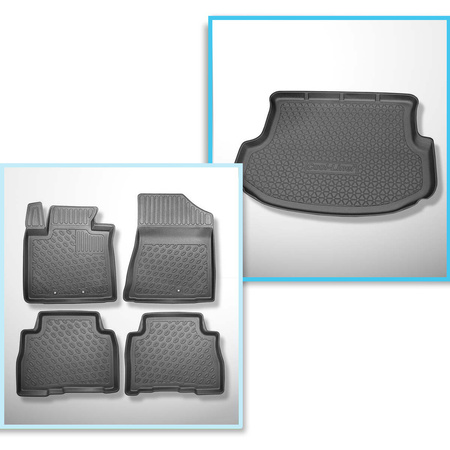 Kit tapis de coffre et tapis de voiture TPE PREMIUM pour: Kia Sorento II SUV (10.2012-01.2015) - 5 places; 3me rangée abaissée