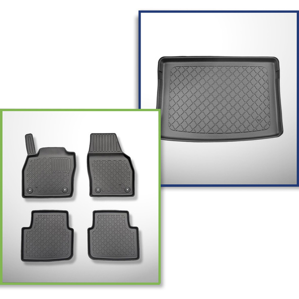 Kit tapis de coffre et tapis de voiture TPE pour: Skoda Kamiq Crossover (09.2019-....) - coffre supérieur;avec plancher multi-fonctions en la position la plus haute;aussi pour la version G-Tec