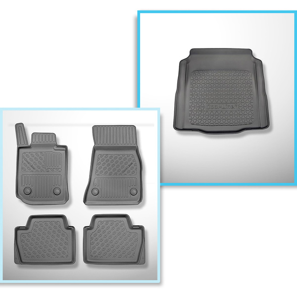 Kit tapis de coffre et tapis de voiture TPE pour: BMW 4 G22 Coupé (10.2020-....) - le bord arrière (au seuil de chargement) à couper