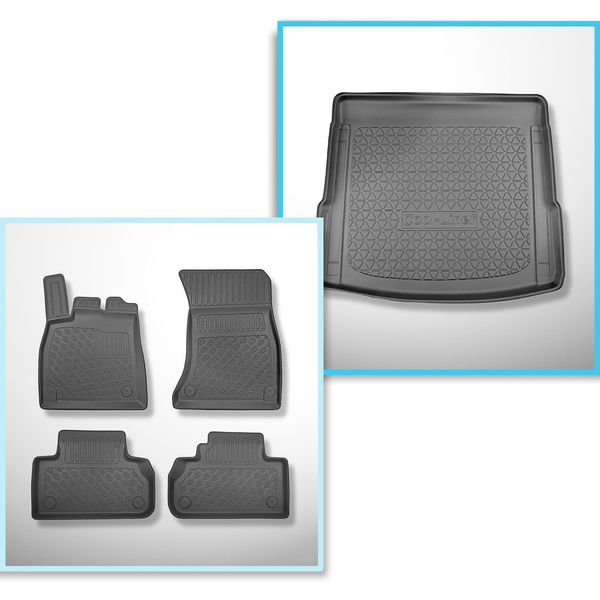 Kit tapis de coffre et tapis de voiture TPE pour: Audi Q5 II FY SUV (01.2017-08.2024) - également pour les modèles avec rail de montage;non pour version TFSI e plug-in hybrid;aussi pour les modèles avec des rails de fixation