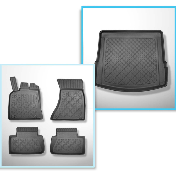 Kit tapis de coffre et tapis de voiture TPE pour: Porsche Macan SUV (03.2014-06.2024) - aussi pour les modèles avec des rails de fixation