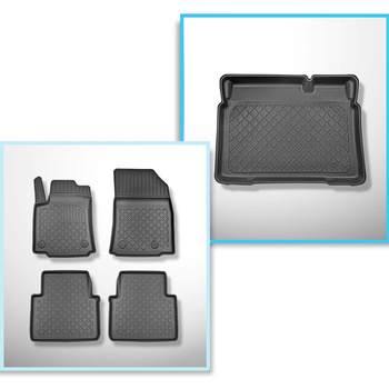 Kit tapis de coffre et tapis de voiture TPE pour: Opel Crossland X X SUV (06.2017-....) - coffre inférieur avec espace prévu pour le plancher amovible du coffre; sous / sans plancher amovible du coffre Flex Floor)