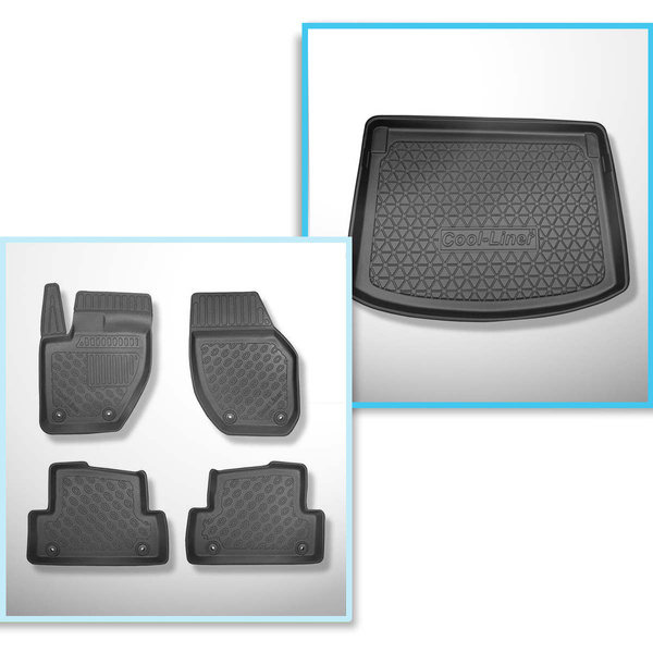 Kit tapis de coffre et tapis de voiture TPE PREMIUM pour: Volvo V40 II Hayon (07.2012-07.2019) - coffre supérieur; pour les voitures avec plancher double