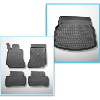 Kit tapis de coffre et tapis de voiture TPE PREMIUM pour: Mercedes-Benz Classe C W204 Berline (04.2007-02.2014) - sièges arrière rabattables; sans cavité gauche