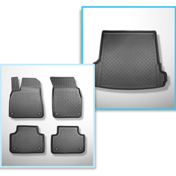 Kit tapis de coffre et tapis de voiture TPE pour: Audi Q7 4M SUV (06.2015-....) - 5/7 seats (3rd row pulled down); également pour les modèles avec rail de montage; sans 3ème rangée