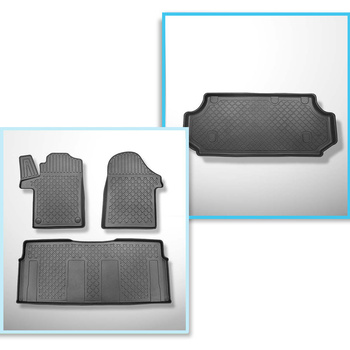 Kit tapis de coffre et tapis de voiture TPE pour: Mercedes-Benz Vito W447 Van (10.2014-....) - version longue (empattement 3.200 mm; longueur de l’auto 5.140 mm); toutes les versions d'équipement; sans la troisième rangée de sièges