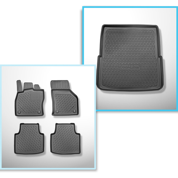 Kit tapis de coffre et tapis de voiture TPE pour: Skoda Superb III 3V Crossover (09.2015-11.2023) - coffre supérieur (avec plancher multi-fonction);pas pour les versions hybride