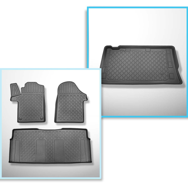 Kit tapis de coffre et tapis de voiture TPE pour: Mercedes-Benz Vito W447 Tourer (10.2014-....) - version longue (empattement 3.200 mm;longueur de l’auto 5.140 mm);tous les niveaux de finition;sans 3ème rangée