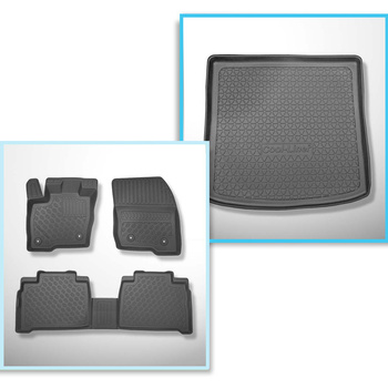 Kit tapis de coffre et tapis de voiture TPE PREMIUM pour: Ford Galaxy III Monospace (09.2015-....) - 7 places; 3me rangée abaissée