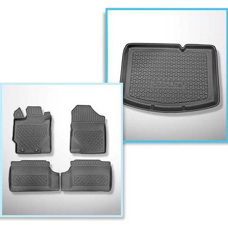 Kit tapis de coffre et tapis de voiture TPE PREMIUM pour: Toyota Yaris III Hayon (09.2011-08.2020) - coffre inférieur