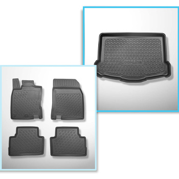 Kit tapis de coffre et tapis de voiture TPE PREMIUM pour: Nissan Qashqai II Crossover (02.2014-05.2021) - coffre inférieur avec roue ? usage temporaire (plancher double enlevé du coffre)