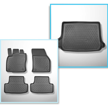 Kit tapis de coffre et tapis de voiture TPE PREMIUM pour: Audi Q2 GA SUV (10.2016-....) - sur le plancher amovible du coffre en la position haute (seuil de chargement plat); cavités amovibles